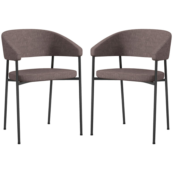 online Set 2 Sedie da Pranzo Imbottite e Monoblocco 59x56x78 cm in Tessuto Effetto Lino e Acciaio Marrone