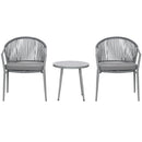 Set Tavolino e 2 Sedie con Cuscini da Giardino in Rattan PE Grigio