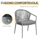 Set Tavolino e 2 Sedie con Cuscini da Giardino in Rattan PE Grigio