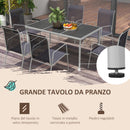 Set Tavolo con Top in Vetro 6 Sedie Impilabili da Giardino in Acciaio e Textilene Nero