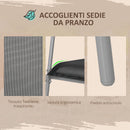 Set Tavolo con Top in Vetro 6 Sedie Impilabili da Giardino in Acciaio e Textilene Nero