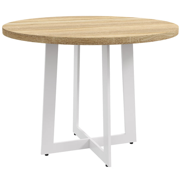 Tavolo da Pranzo Rotondo Moderno per 4 Persone Ø100x75 cm in MDF e Acciaio colore Legno Naturale e Bianco sconto