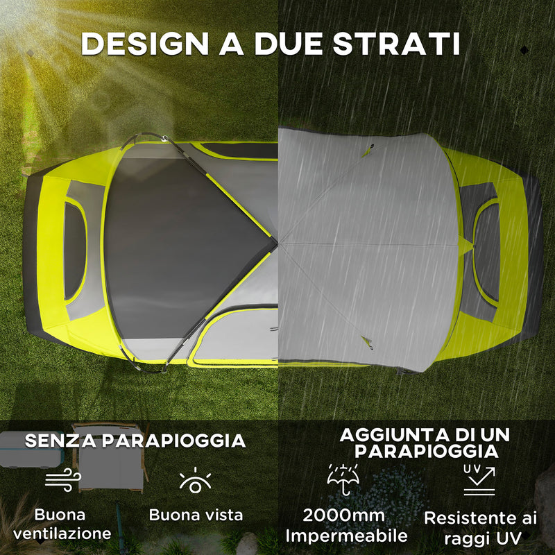 Tenda da Campeggio 4 posti con 2 Spazi Separati 450x215Px180 cm in Poliestere e Fibra di Vetro Verde