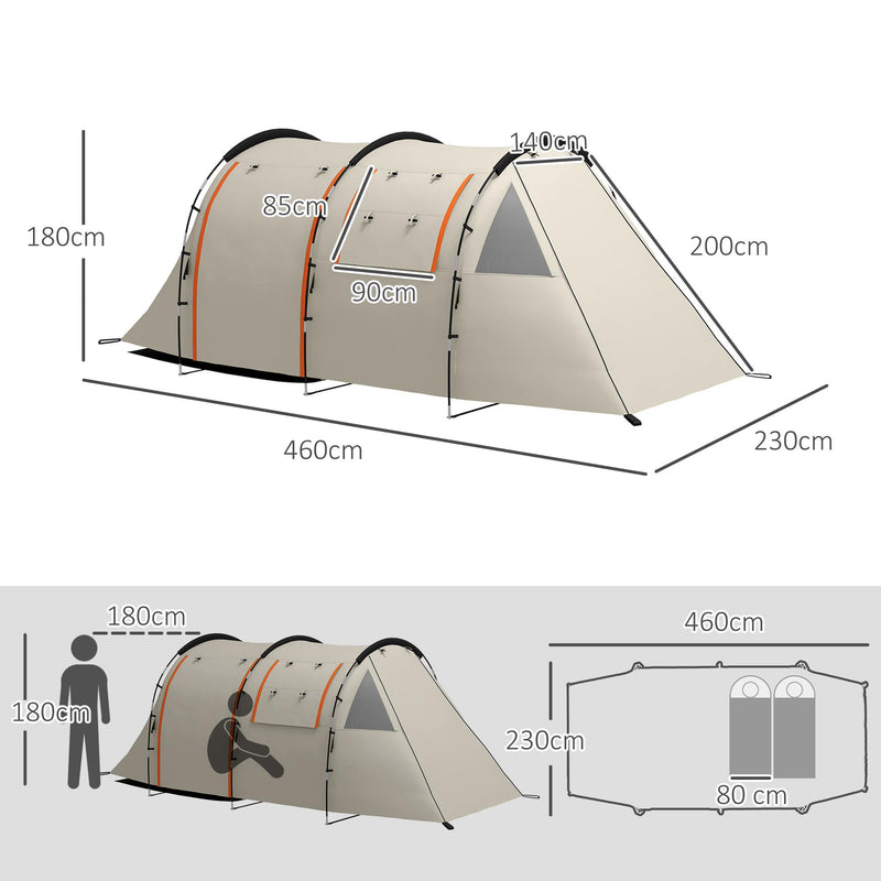 Tenda da Campeggio 4-5 Persone con Copertura Oscurante 460x230x180 cm Impermeabile con Borsa di Trasporto in Poliestere Kaki