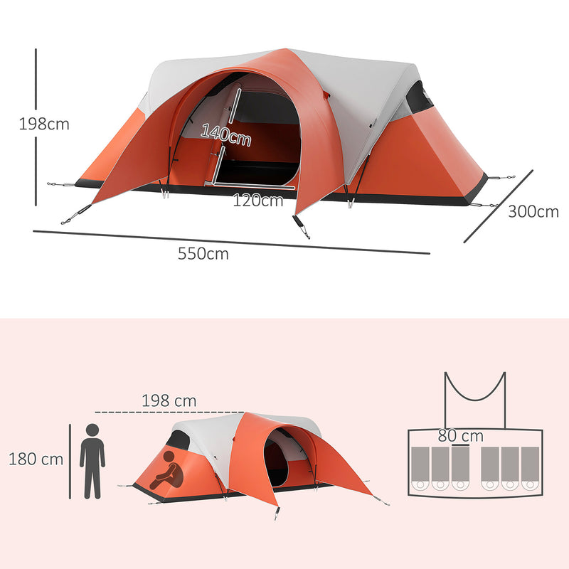 Tenda da Campeggio 5-6 Posti con Portico 550x300x198 cm Impermeabile con Borsa di Trasporto in Poliestere Arancione