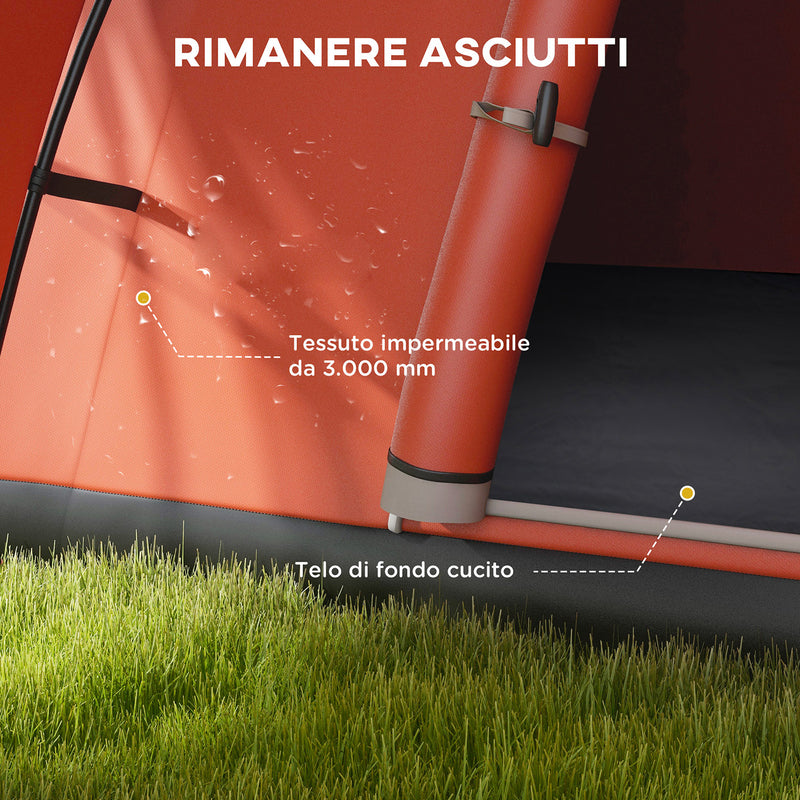 Tenda da Campeggio 5-6 Posti con Portico 550x300x198 cm Impermeabile con Borsa di Trasporto in Poliestere Arancione