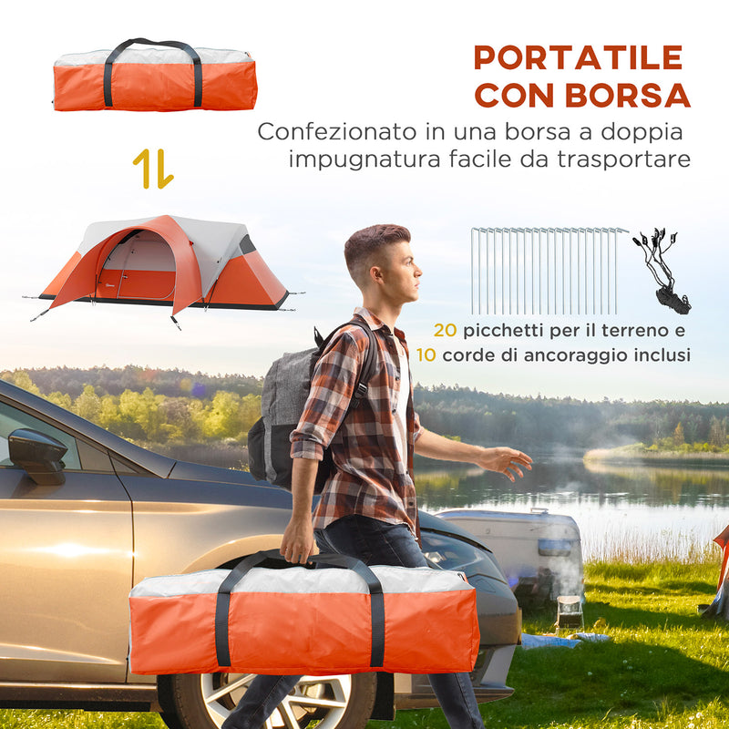 Tenda da Campeggio 5-6 Posti con Portico 550x300x198 cm Impermeabile con Borsa di Trasporto in Poliestere Arancione