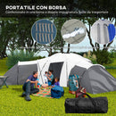 Tenda da Campeggio 6 Posti Impermeabile con 3 Aree Notte Soggiorno e Portico in tessuto Oxford Grigio