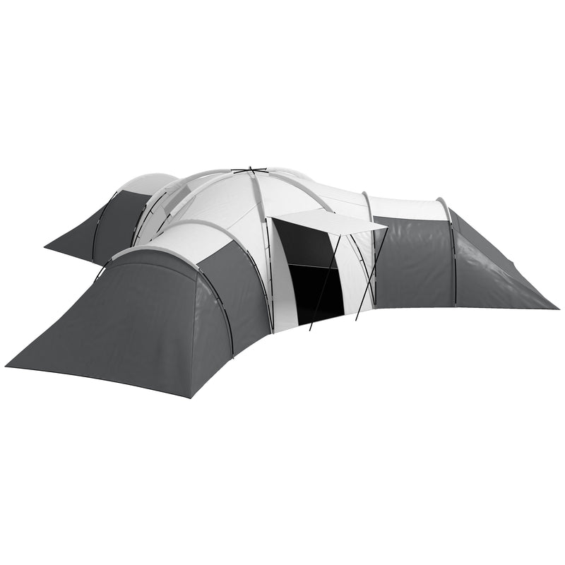 Tenda da Campeggio 6 Posti Impermeabile con 3 Aree Notte Soggiorno e Portico in tessuto Oxford Grigio