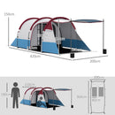 Tenda da Campeggio Impermeabile con 2 Aree e 3 Ingressi 420x200x150 cm in Poliestere e Fibra di Vetro Rosso
