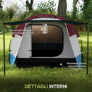 Tenda da Campeggio Impermeabile con 2 Aree e 3 Ingressi 420x200x150 cm in Poliestere e Fibra di Vetro Rosso