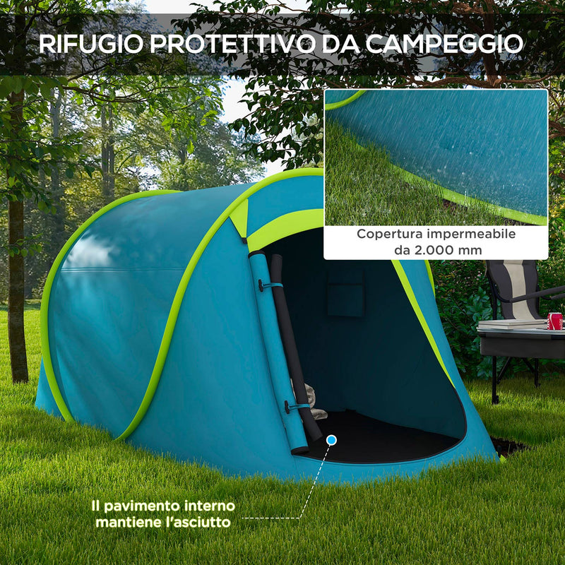 Tenda da Campeggio Pop Up Impermeabile con Accessori e Borsa di Trasporto 245x148x105 cm in Poliestere Blu