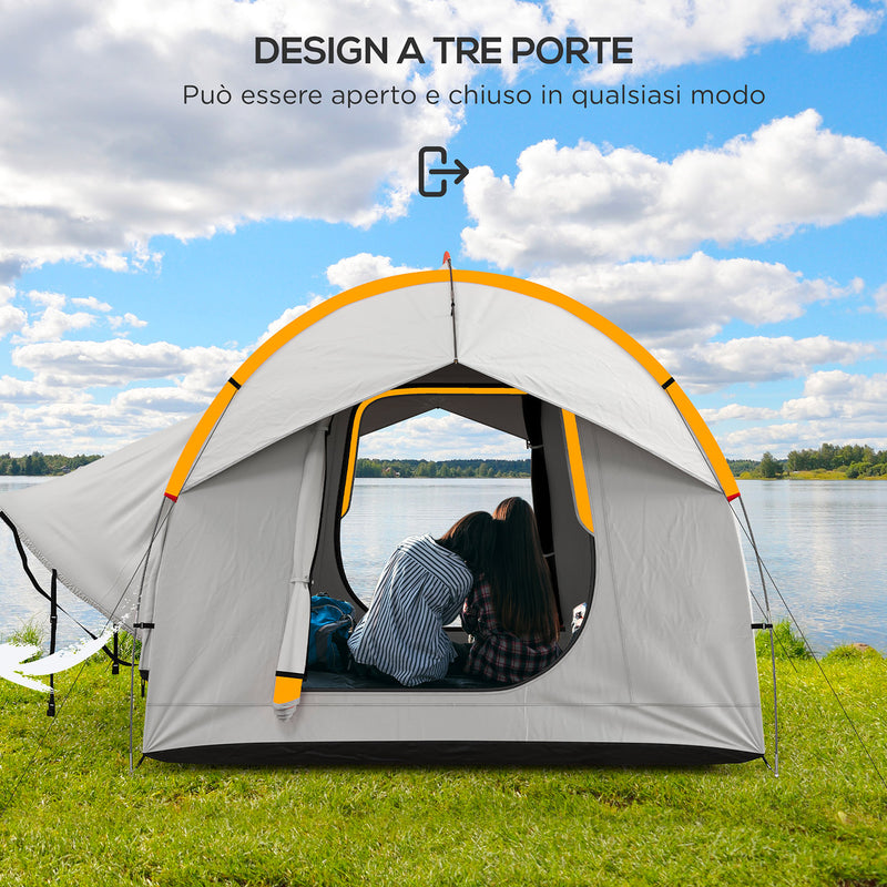 Tenda per Auto Impermeabile a 3 Porte in Poliestere 239x210x210 cm PE e Fibra di Vetro Grigio e Arancione