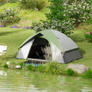 Tenda da Campeggio 2 Posti con Finestra a Rete 210x110x150 cm in Poliestere e Fibra di Vetro Grigio e Verde