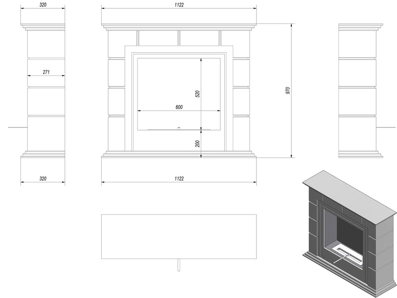 Camino a Bioetanolo da Pavimento 112,2x32 cm Flig Fullerton Bianco