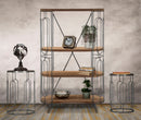 Tavolinetti New Mexico Coppia Ø40x60-35x53 cm in Ferro e MDF Marrone e Grigio