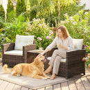 Set 3 Pezzi da Giardino con 2 Poltrone con Cuscini e Tavolino da Caffè in Rattan PE e Acciaio Marrone e Crema      