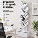 Libreria Moderna a 10 Ripiani 149x38x20 cm con Cassetto in Tessuto in MDF Bianco      