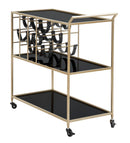 Carrello Black String 79x39,5x82 cm in Ferro e Specchio e PU Oro e Nero      