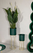 Porta Vasi Grent Stand Set 2 Pz Ø23x70 cm - Ø19x50 cm in Ferro Verde e Oro      