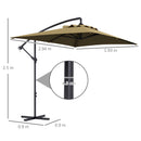 Ombrellone da Giardino Decentrato 294x193 cm con Base a Croce Marrone   