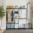 Armadio Guardaroba 182x43x185 cm con 8 Ripiani e 3 Aste per Appendere in Tessuto Nero      