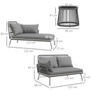 Set da Giardino 3 Pezzi in Stile Boho Divano 2 Posti Chaise Longue e Tavolino in Rattan PE Grigio Chiaro  