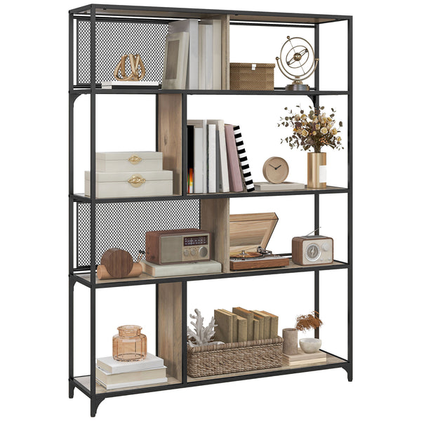 Libreria Design Industriale a 5 Livelli Porta Metallica Scorrevole 120x30x161 cm in Legno e Acciaio Nero e Grigio prezzo