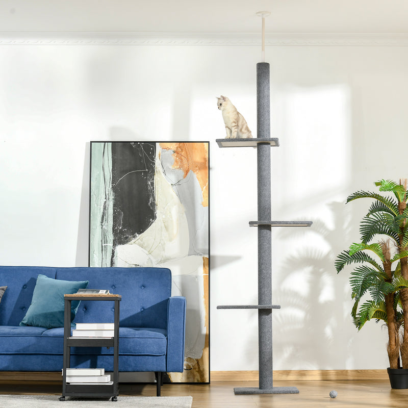 Albero Tiragraffi per Gatti a Soffitto 4 Livelli 43x27x228-260cm Altezza Regolabile Grigio