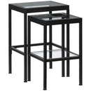 Set 2 Tavolini con Ripiano in Vetro e Struttura in Acciaio Nero