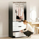 Armadio 2 Ante con 3 Cassetti 80x50x180 cm con Barra Appendiabiti in Melamina Nero Bianco      