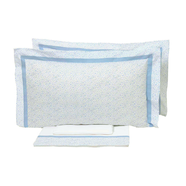 Set aus Doppellaken oben und unten und Kissenbezügen mit Garrini Emily Light Blue Print prezzo