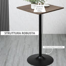 Tavolino da Bar Alto 60x60x103 cm in Metallo e Bambù Noce