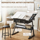 Tavolo da Disegno Regolabile 120x60x92 cm Scrivania e Sgabello per Disegno in MDF Metallo e PU Bianco      