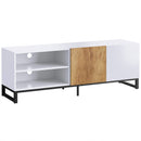 Mobile Porta TV fino a 55 Pollici 140x36,5x50 cm con Ripiani Regolabili e Armadietto in Legno Bianco      