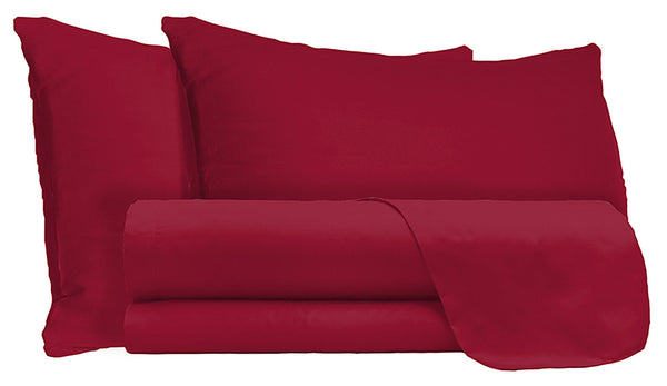 prezzo Set aus Doppellaken oben und unten und einfarbigen burgunderroten Kissenbezügen