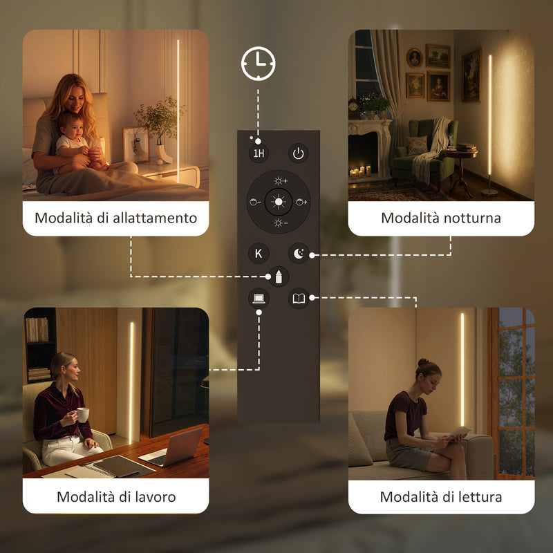 Lampada da Terra LED Alta 150 cm con Temperatura Colore Regolabile e Telecomando Argento      