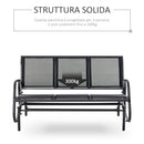Dondolo 3 Posti da Giardino 151x75x85 cm in Metallo e Textilene Nero