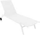 Lettino da Giardino Regolabile con 5 Inclinazioni Cleo in Acciaio e Textilene Imbottito Bianco  