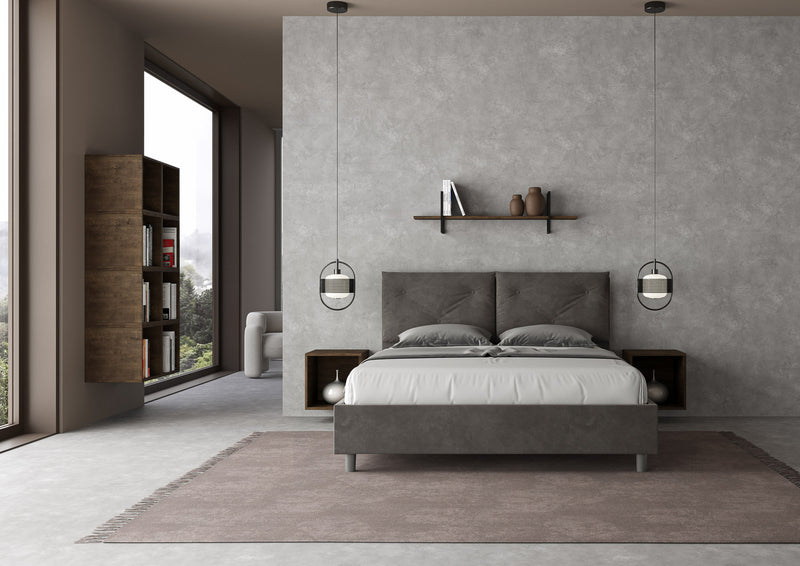 Letto Matrimoniale con Alzata Comoda Imbottito in Microfibra Appia Grigio Varie Misure