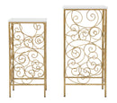Porta Telefono Spiral Coppia 34x34x70-29x29x60 cm in Ferro e Marmo Oro e Bianco