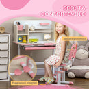 Set Scrivania e Sedia per Bambini da 3 Anni Regolabile Tavolo Inclinabile a 60° con Cassetto e Ripiani in PP e Acciaio Rosa      