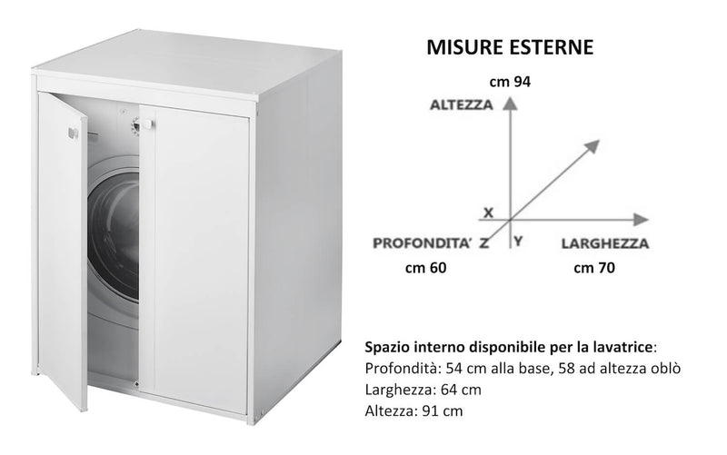 Coprilavatrice da Esterno in PVC 70x60x94cm 2 Ante Forlani Laundry Bianco