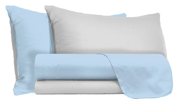 Satz Bettlaken oben und unten und Kissenbezüge Doubleface hellblau / hellgrau, verschiedene Größen sconto
