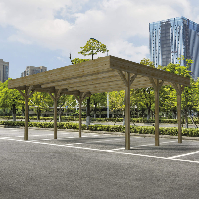 Carpot Box Auto Doppio con Copertura 605x512 cm in Legno