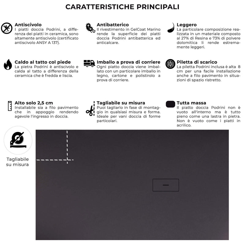 Piatto Doccia in Pietra Bonussi Manila Nero Varie Misure