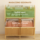 Mobile Bagno a Doghe con Cesti Portabiancheria 82x33x88 cm Capienza 41L in Bambù e Poliestere Crema  
