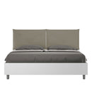 Letto Matrimoniale con Alzata Comoda Struttura Bianco Frassico con Cuscini in Similpelle Appia Cappuccino Varie Misure