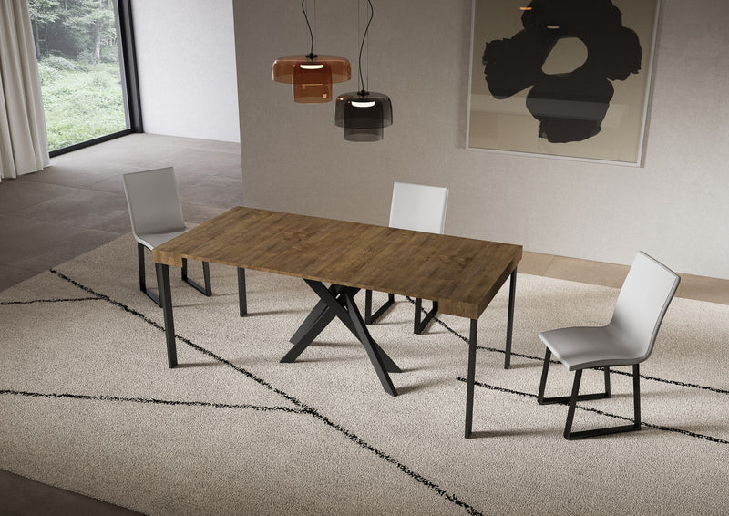 Consolle Allungabile 90-300x40x77 cm Saki Noce Gambe Antracite 