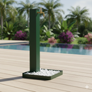Fontana da Giardino Design a Colonna Quadrata Rubinetto in Ottone e Base con Ciottoli Verde